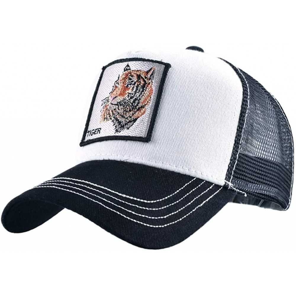 Baseball Caps Unisex Animal Mesh Trucker Hat Snapback Square Patch Baseball Caps - Black White Tiger - CZ18RL8MNEO $10.93