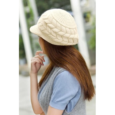 Skullies & Beanies Women Winter Warm Knit Hat Wool Snow Ski Caps with Visor - Beige - C011OUQ17Q3 $8.37