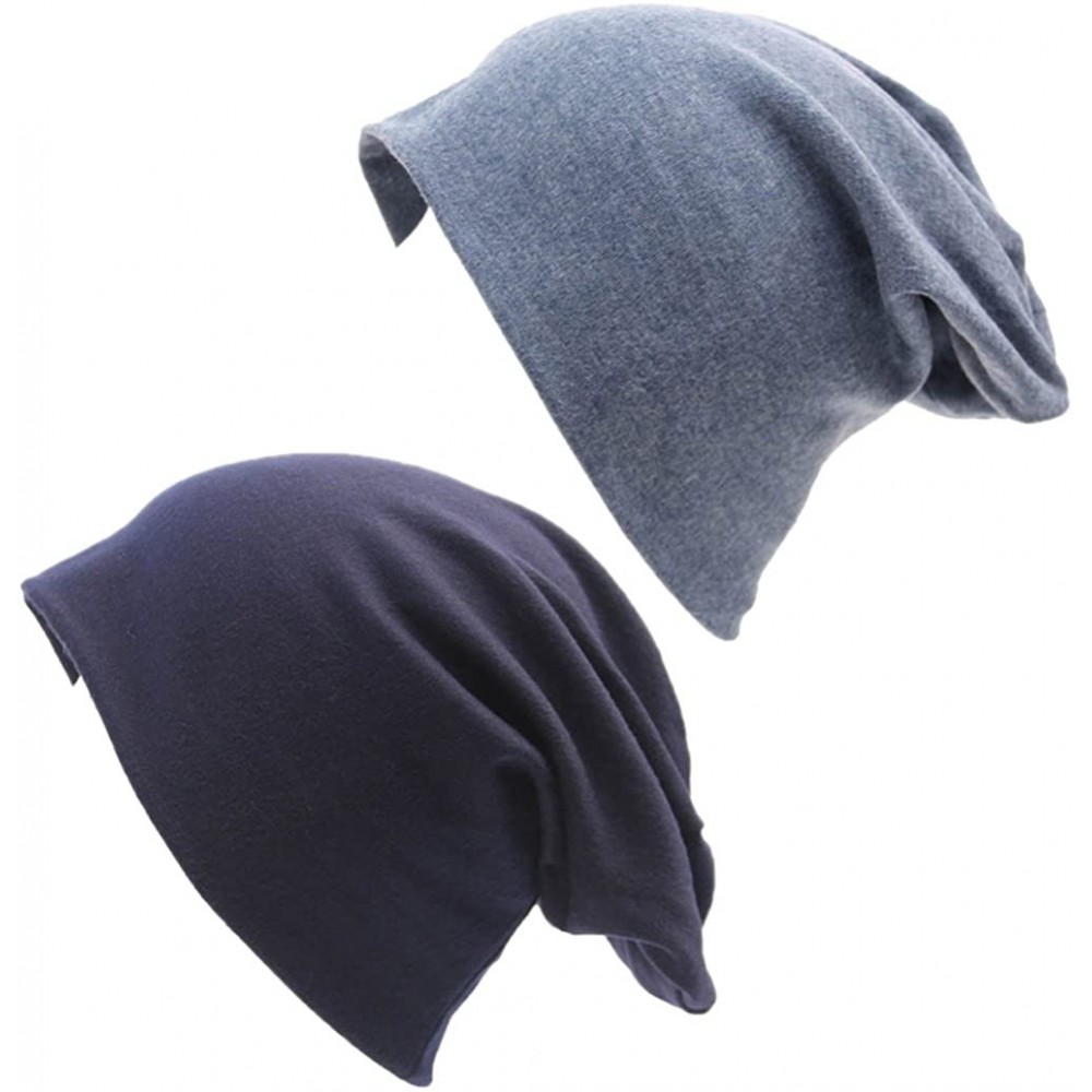 Skullies & Beanies Unisex Indoors Cotton Beanie- Soft Sleep Cap for Hairloss- Cancer- Chemo - Cowboy+navy - CD189ZOC44O $20.11