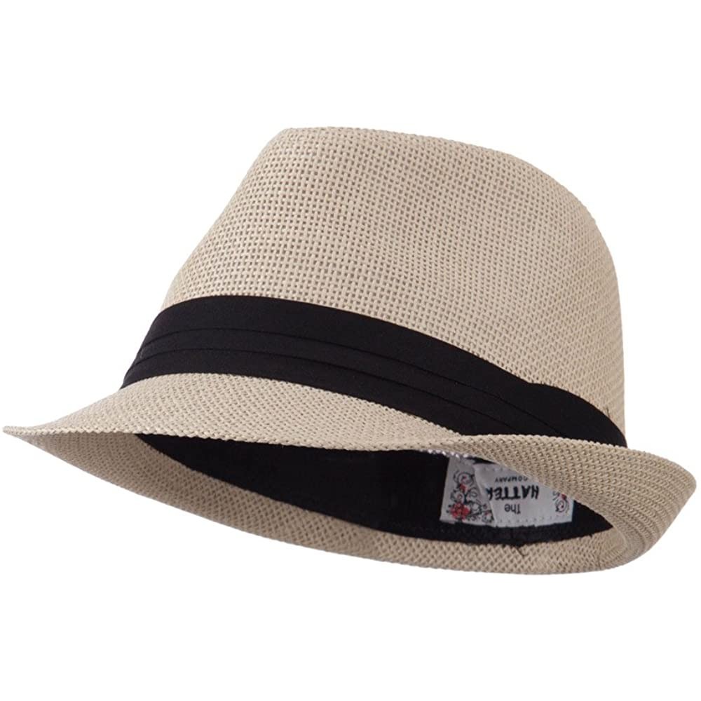 Fedoras Pleated Hat Band Straw Fedora Hat - Tan W18S37F - CK11E8U1PF9 $13.60