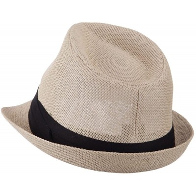 Fedoras Pleated Hat Band Straw Fedora Hat - Tan W18S37F - CK11E8U1PF9 $13.60