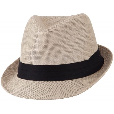 Fedoras Pleated Hat Band Straw Fedora Hat - Tan W18S37F - CK11E8U1PF9 $13.60