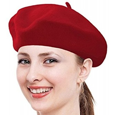 Berets Women Ladies Solid Painters Color Classic French Fashion Wool Bowler Beret Hat - Red - CB12O1XXYVV $18.51