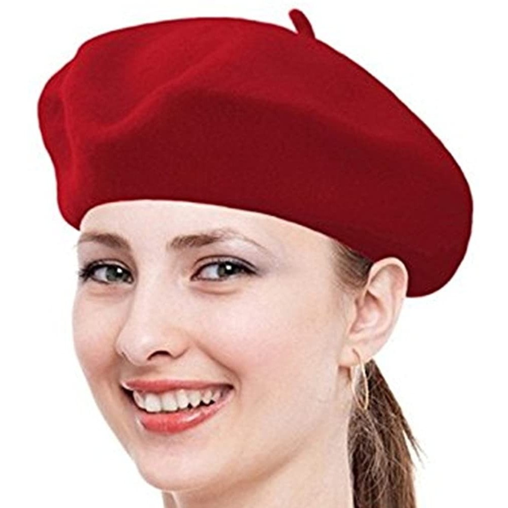 Berets Women Ladies Solid Painters Color Classic French Fashion Wool Bowler Beret Hat - Red - CB12O1XXYVV $9.03