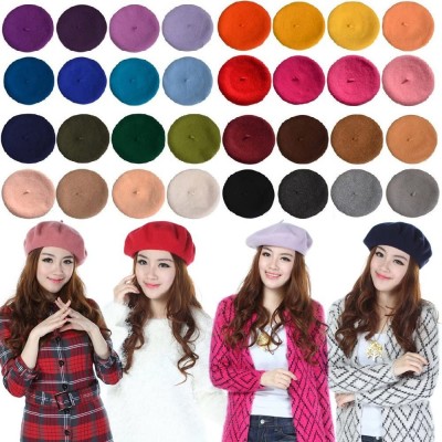 Berets Women Ladies Solid Painters Color Classic French Fashion Wool Bowler Beret Hat - Red - CB12O1XXYVV $9.03