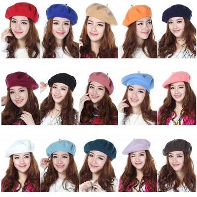 Berets Women Ladies Solid Painters Color Classic French Fashion Wool Bowler Beret Hat - Red - CB12O1XXYVV $9.03