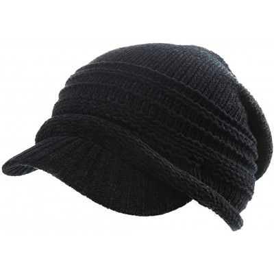 Skullies & Beanies Womens Knit Newsboy Cap Warm Lined Winter Hat 100% Soft Acrylic with Visor - 89265_black - CN189E7T9O3 $17.81