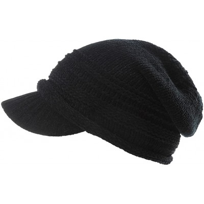 Skullies & Beanies Womens Knit Newsboy Cap Warm Lined Winter Hat 100% Soft Acrylic with Visor - 89265_black - CN189E7T9O3 $17.81