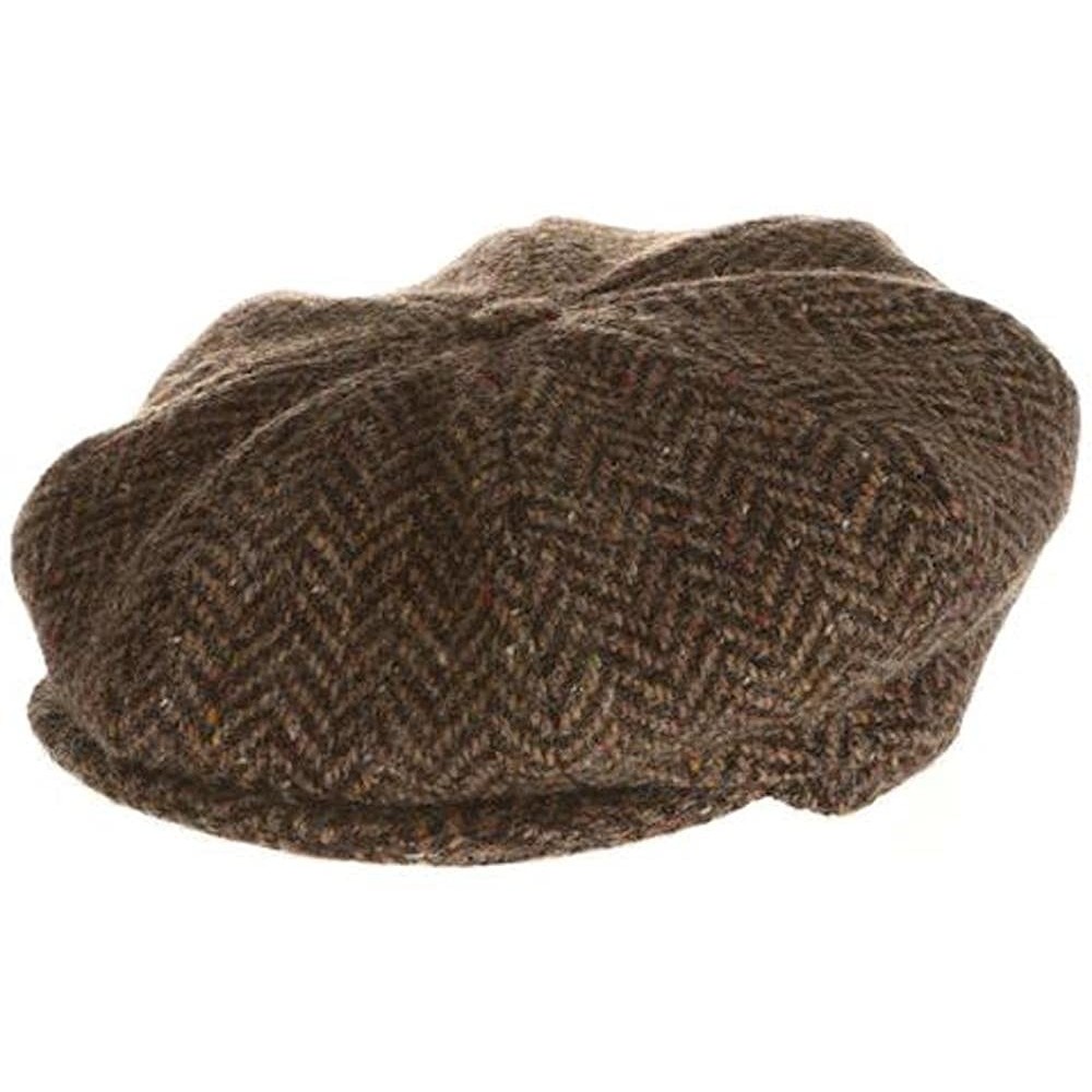 Newsboy Caps Men's Donegal Tweed 8 Piece Cap Newsboy Cap - Brown Herringbone - C718C5EDUIX $40.41