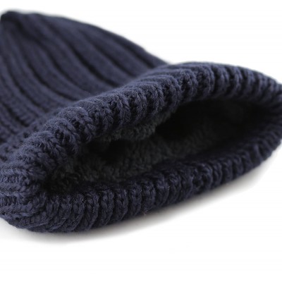 Skullies & Beanies Winter Big Slouchy Chunky Thick Stretch Knit Beanie Fleece Lined Beanie Without Pom Hat - 1. Straight Navy...