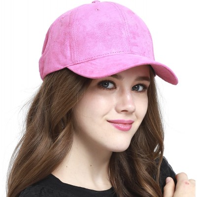 Baseball Caps Everyday Faux Suede 6 Panel Solid Suede Baseball Adjustable Cap Hat - A Hot Pink - CB12MZDI6IJ $29.93