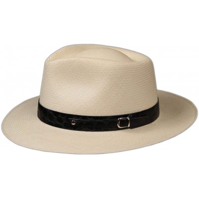 Cowboy Hats (1" & .5") Embossed Patterned Leather Panama Hat Band - Black Alligator - CB18O25LINC $21.26
