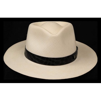 Cowboy Hats (1" & .5") Embossed Patterned Leather Panama Hat Band - Black Alligator - CB18O25LINC $13.46