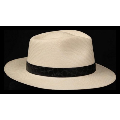 Cowboy Hats (1" & .5") Embossed Patterned Leather Panama Hat Band - Black Alligator - CB18O25LINC $13.46