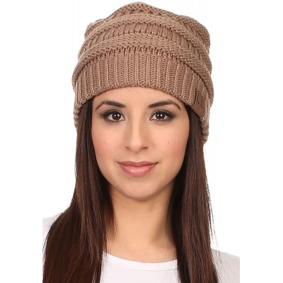 Skullies & Beanies Women's Solid Colored Knitted Warm Plush Beanie Cap - Taupe - CW12MA635JG $13.48