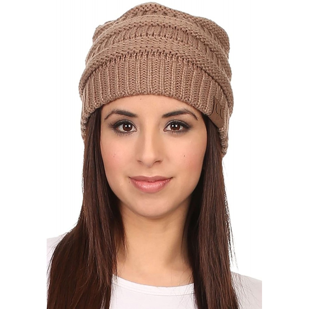 Skullies & Beanies Women's Solid Colored Knitted Warm Plush Beanie Cap - Taupe - CW12MA635JG $13.48