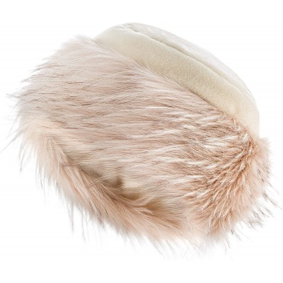 Bomber Hats Faux Fur Trimmed Winter Hat for Women - Classy Russian Hat with Fleece - Ecru - Ivory Fox - C2192L9C8UO $19.84