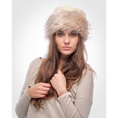 Bomber Hats Faux Fur Trimmed Winter Hat for Women - Classy Russian Hat with Fleece - Ecru - Ivory Fox - C2192L9C8UO $19.84