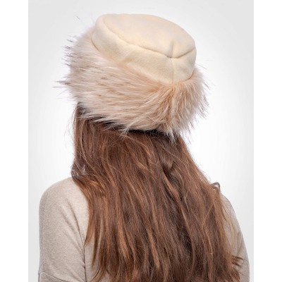Bomber Hats Faux Fur Trimmed Winter Hat for Women - Classy Russian Hat with Fleece - Ecru - Ivory Fox - C2192L9C8UO $19.84