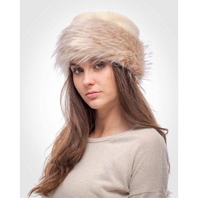 Bomber Hats Faux Fur Trimmed Winter Hat for Women - Classy Russian Hat with Fleece - Ecru - Ivory Fox - C2192L9C8UO $19.84