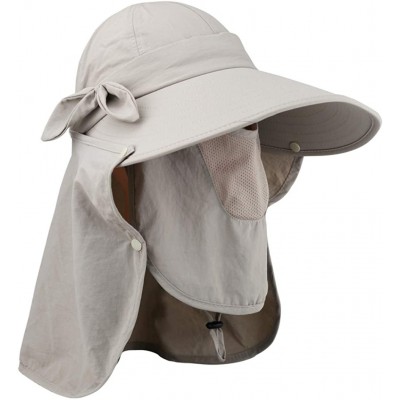 Sun Hats Women's UPF+50 Sun Visor Detachable Flap Hat Foldable Wide Brimmed UV Protection Face Mask Hat - Khaki - C412FMZH1N3...