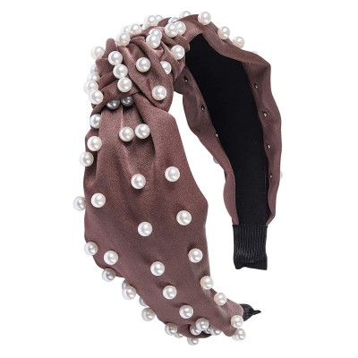 Headbands Ladies Taupe Satin With Pearls Top-knot Headband (Satin Taupe) - Satin Taupe - CV18SEZU5K2 $19.63