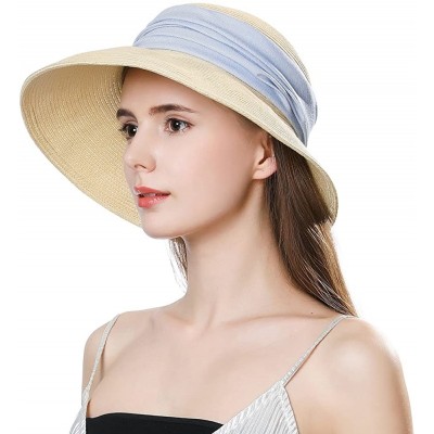 Sun Hats Womens Straw Beach Sun Hat Wide Brim UPF 50+ Panama Fedora Packable & Adjustable - Beige69055 - CY18N8XDAGI $18.56