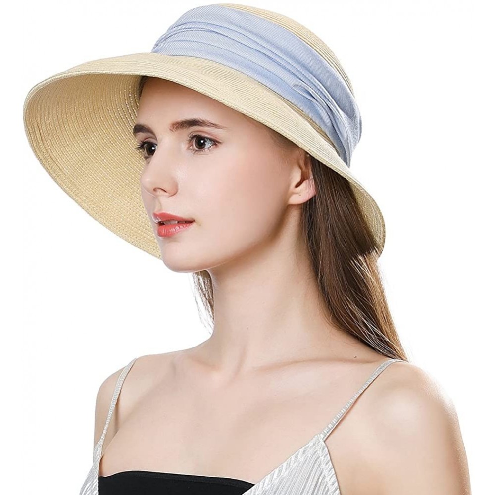 Sun Hats Womens Straw Beach Sun Hat Wide Brim UPF 50+ Panama Fedora Packable & Adjustable - Beige69055 - CY18N8XDAGI $18.56