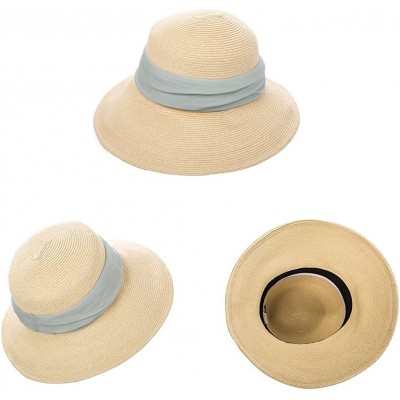 Sun Hats Womens Straw Beach Sun Hat Wide Brim UPF 50+ Panama Fedora Packable & Adjustable - Beige69055 - CY18N8XDAGI $18.56