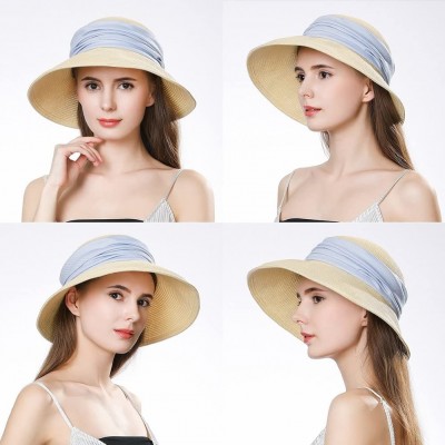 Sun Hats Womens Straw Beach Sun Hat Wide Brim UPF 50+ Panama Fedora Packable & Adjustable - Beige69055 - CY18N8XDAGI $18.56