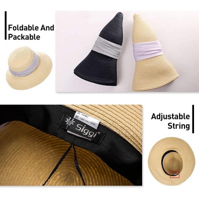 Sun Hats Womens Straw Beach Sun Hat Wide Brim UPF 50+ Panama Fedora Packable & Adjustable - Beige69055 - CY18N8XDAGI $18.56