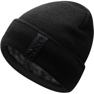 Skullies & Beanies Knit Beanie Warm Thick Lined Hat Mens Winter Skull Cap Unisex Beanie Cap - Black - CY18IE8NTLL $16.24