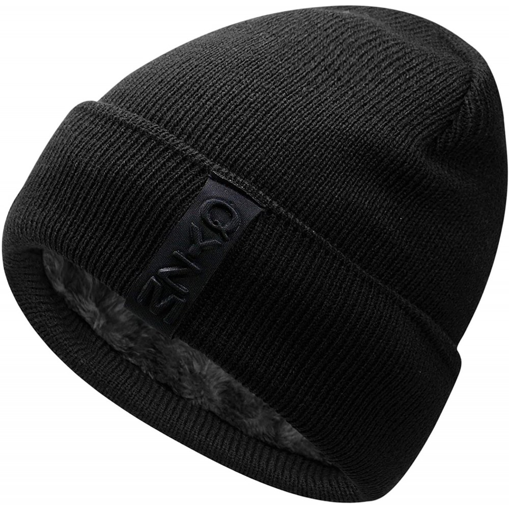 Skullies & Beanies Knit Beanie Warm Thick Lined Hat Mens Winter Skull Cap Unisex Beanie Cap - Black - CY18IE8NTLL $16.24