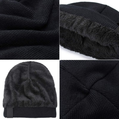 Skullies & Beanies Knit Beanie Warm Thick Lined Hat Mens Winter Skull Cap Unisex Beanie Cap - Black - CY18IE8NTLL $16.24