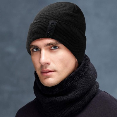 Skullies & Beanies Knit Beanie Warm Thick Lined Hat Mens Winter Skull Cap Unisex Beanie Cap - Black - CY18IE8NTLL $16.24