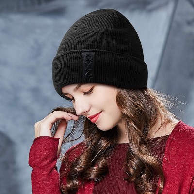 Skullies & Beanies Knit Beanie Warm Thick Lined Hat Mens Winter Skull Cap Unisex Beanie Cap - Black - CY18IE8NTLL $16.24