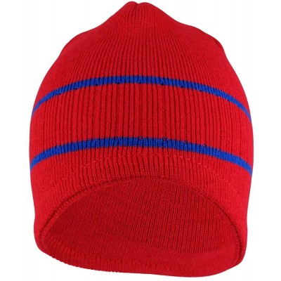 Skullies & Beanies Double Striped Acrylic Knit Warm Winter Beanie Cap - Red Royal - CR18637K0GY $13.32