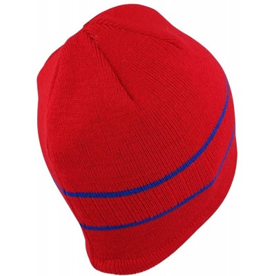 Skullies & Beanies Double Striped Acrylic Knit Warm Winter Beanie Cap - Red Royal - CR18637K0GY $13.32