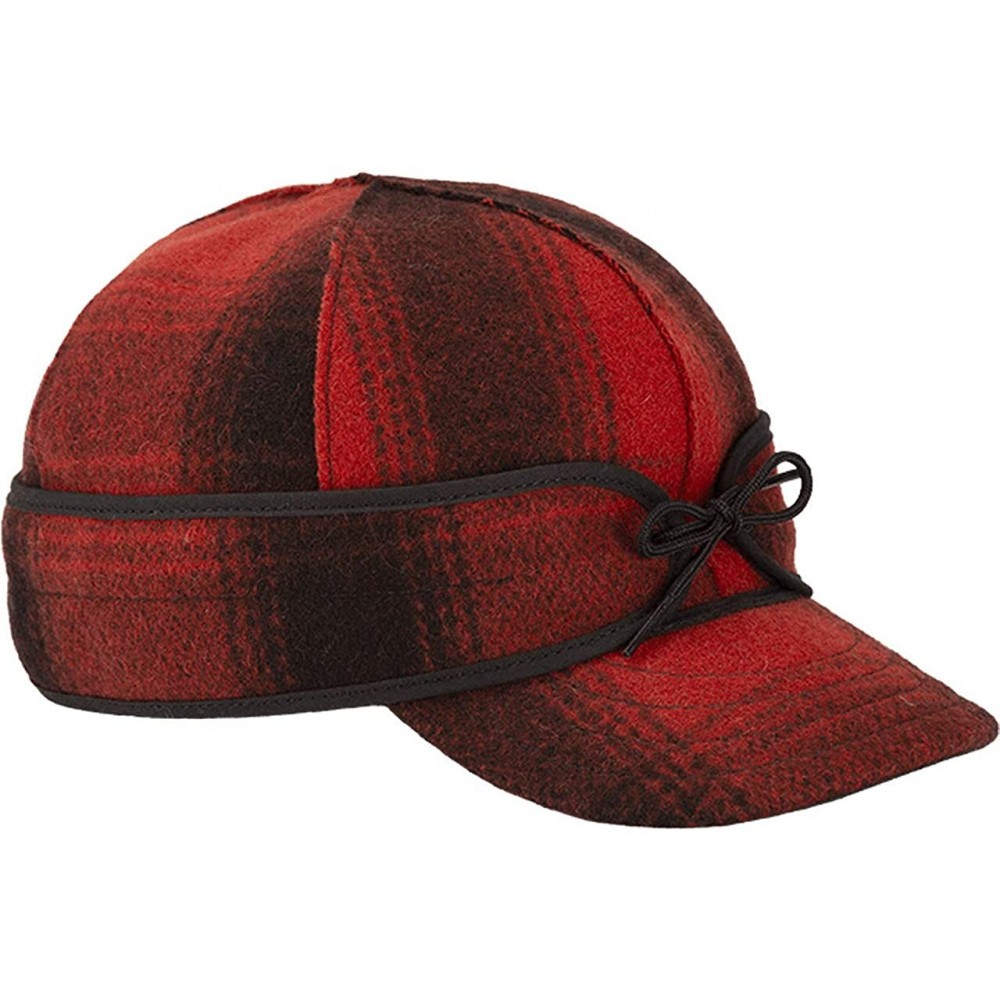 Newsboy Caps Original Kromer Cap - Winter Wool Hat with Earflap - Red/Black Plaid - C3115DV9X01 $41.27