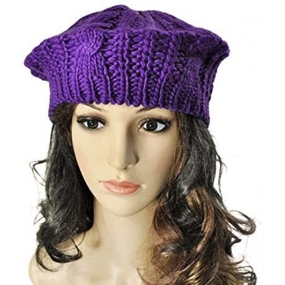 Cold Weather Headbands Womens Beret Hats Winter Warm Knit Baggy Beanie Ski Hat Slouchy Chic Bailey Cap - Purple - CX18IO2NZ4U...