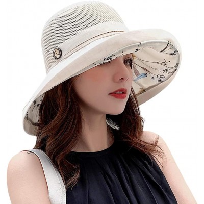 Sun Hats Women Mesh Sun Hats Summer Beach UV Protection UPF Packable Wide Brim Chin Strap - Yellowish-beige - CI18RYTO4T0 $12.65