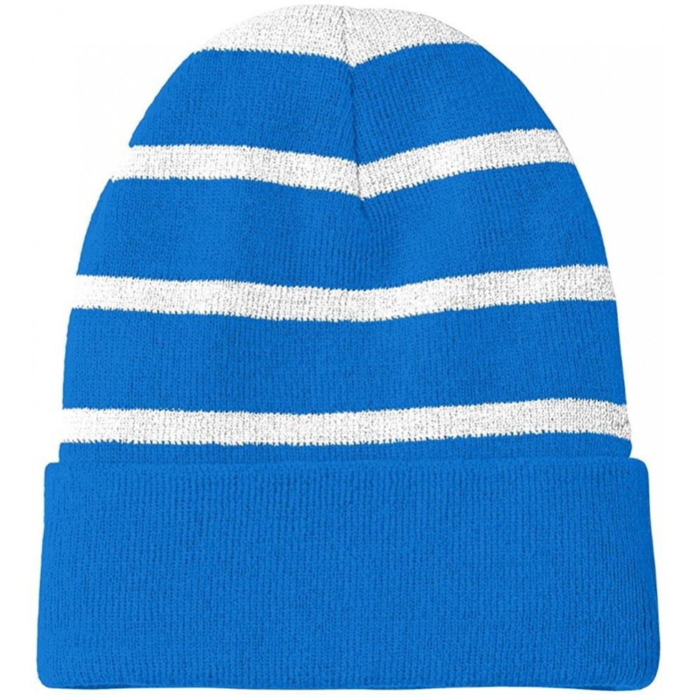 Skullies & Beanies Fleece Lined Stripe Beanies in - Blue/Silver - CG12LZNAJ4D $16.90