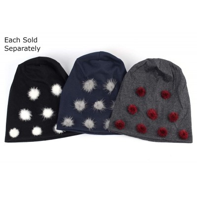 Skullies & Beanies Women's Pom Pom Slouchy Beanie Hat - Dark Ash Grey Wine Red - C818X8KZO3Y $21.38