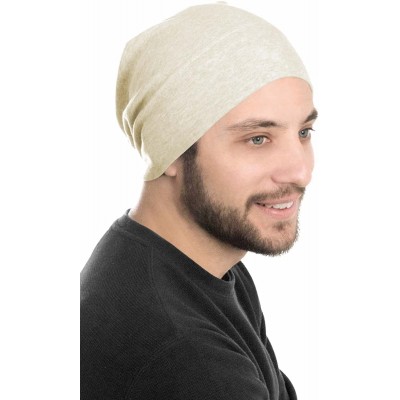 Skullies & Beanies Mens Relaxed Beanie - 100% Cotton Beanie Hats for Guys - Cream - C7184GXDI8H $22.07