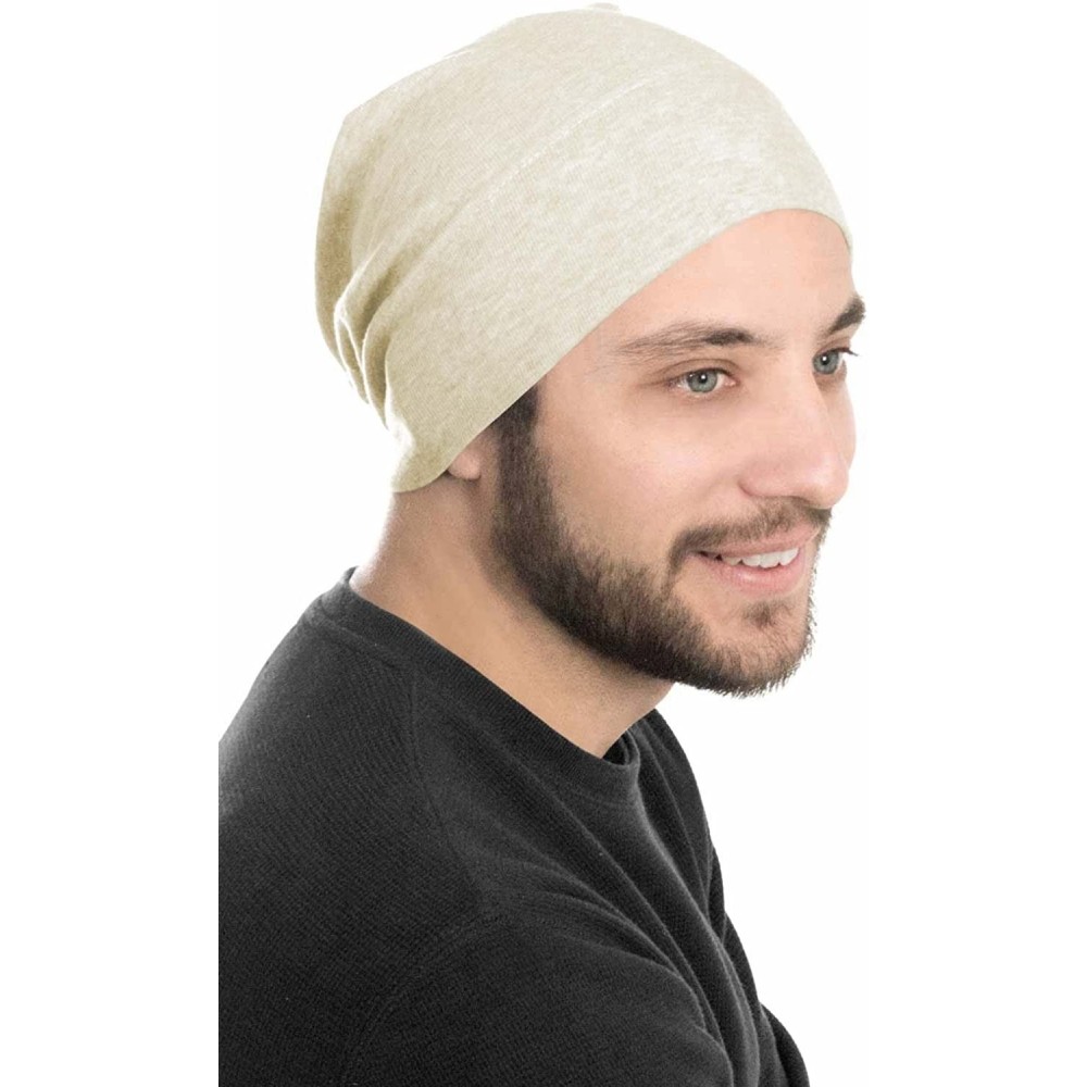 Skullies & Beanies Mens Relaxed Beanie - 100% Cotton Beanie Hats for Guys - Cream - C7184GXDI8H $22.07