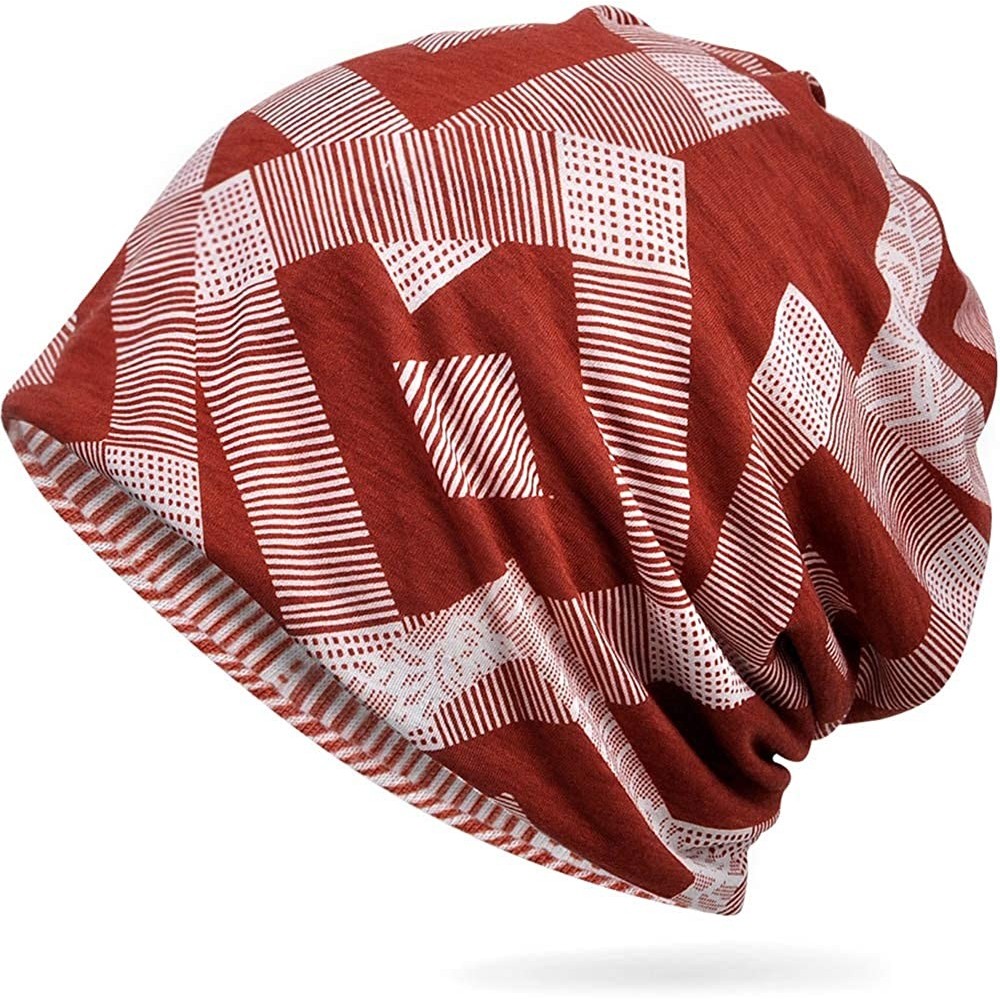 Skullies & Beanies Floral Lace Beanie Hat Chemo Cap Stretch Slouchy Turban Headwear - Red Plaid - CB19642OLNC $9.96