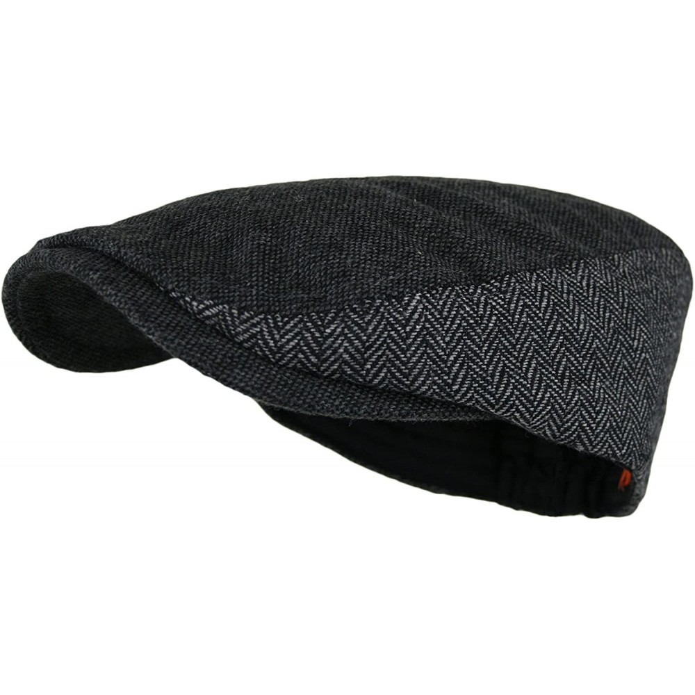 Newsboy Caps Men's Herringbone Wool Tweed Newsboy IVY Cabbie Driving Hat - Twotone-dk.grey - CP11VVI3473 $10.63