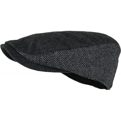 Newsboy Caps Men's Herringbone Wool Tweed Newsboy IVY Cabbie Driving Hat - Twotone-dk.grey - CP11VVI3473 $10.63