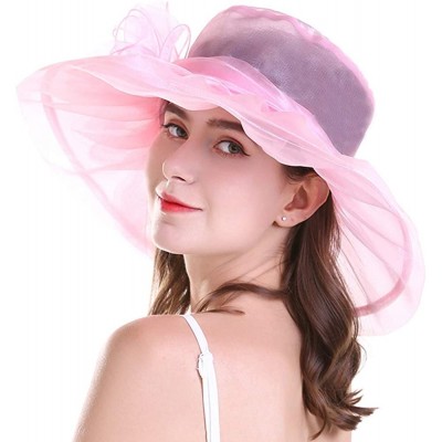 Sun Hats Kentucky Derby Hats Women Organza Church Hat for Wedding Tea Party MZW0099 - Pink - CF17YX6EXIC $11.46