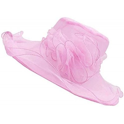 Sun Hats Kentucky Derby Hats Women Organza Church Hat for Wedding Tea Party MZW0099 - Pink - CF17YX6EXIC $11.46